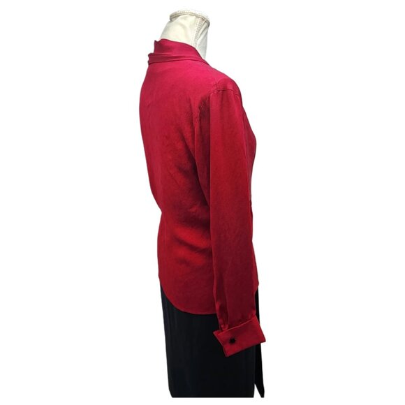 Dior. Vintage, Red 100% Silk Blouse w/ French Cuffs. Size: 6 - Picture 6 of 8
